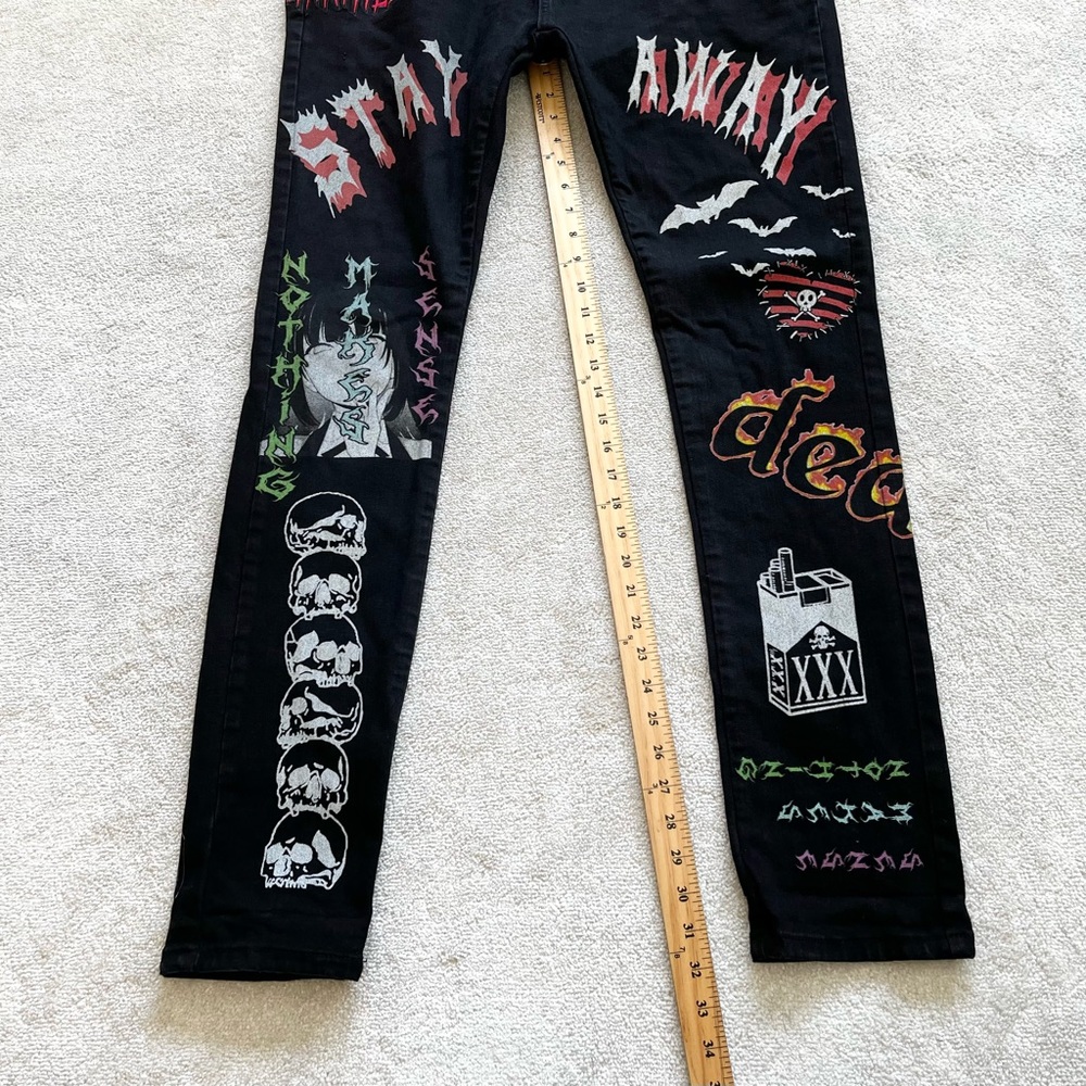 SUGAR HILL Hellscape Jean Goth Punk Street Wear Art to Wear Cosplay Artsy - Picture 7 of 8